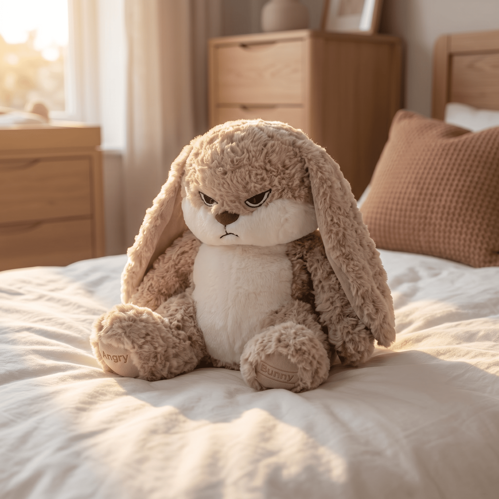 Grumpy Bunny Plush Toy, Angry Lop-eared Rabbit Stuffed Animal, Soft Moody Cuddle Buddy for Kids Adults, Perfect Stress Relief Birthday Gift