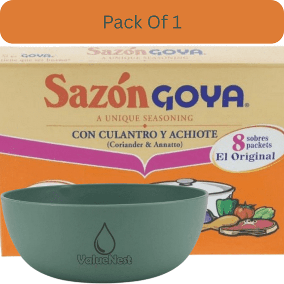 Goya Coriander & Annatto Seasoning 8 Pack - Sazon Cilantro Y Achiote (Pack of 1) with Green Olive Bowl by ValueNest