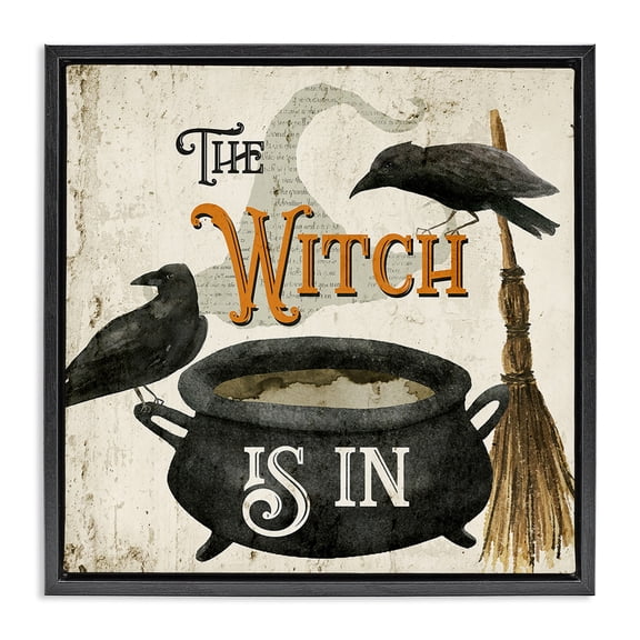 Stupell Industries Shabby Chic Vintage Witch Is In Black Floating Frame Canvas Art, 18 x 18, by Deane Beesley