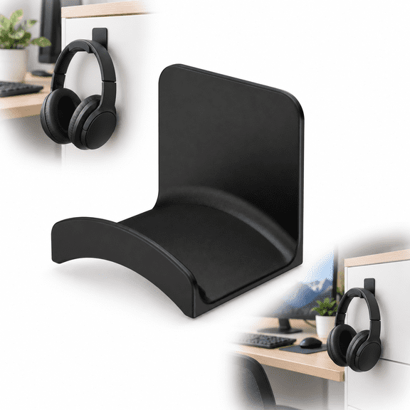Headphone Hanger Wall Mount with Curved Headband Support, Black, 1 Count
