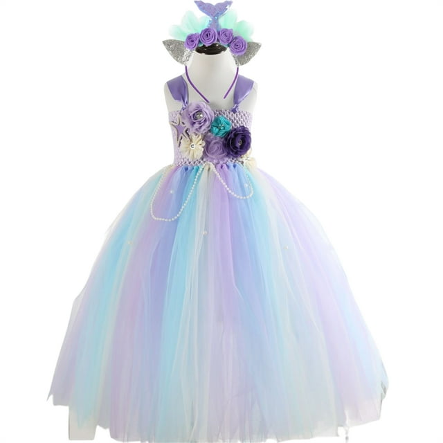 Mermaid Costume Tutu Jupe Filles Bandeau Taille Haute Robe en Tulle pour Fête