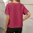 thumbnail image 4 of Ashirexll Short Sleeve Shirts for Women, Solid Color Short Sleeve Round Neck Button Cuff Open Pullover T Shirts, 4 of 7