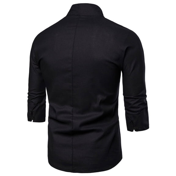 Black Dress Shirts For Men Men'S Pullover Stand Collar Three-Quarter Sleeve Men'S Color Loose Blouse
