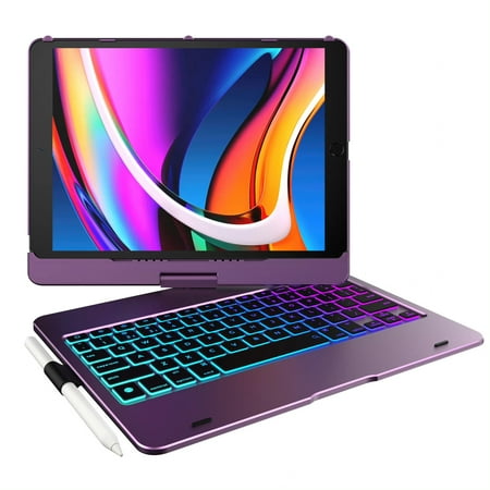 typecase Keyboard Case for 10.2 inch iPad 9th Generation 2021, iPad 8th Generation 2020, 7th Gen, Air 3, Pro 10.5 - Backlight, 360 Rotatable, Slim Protective Cover, Pencil Holder (Purple)