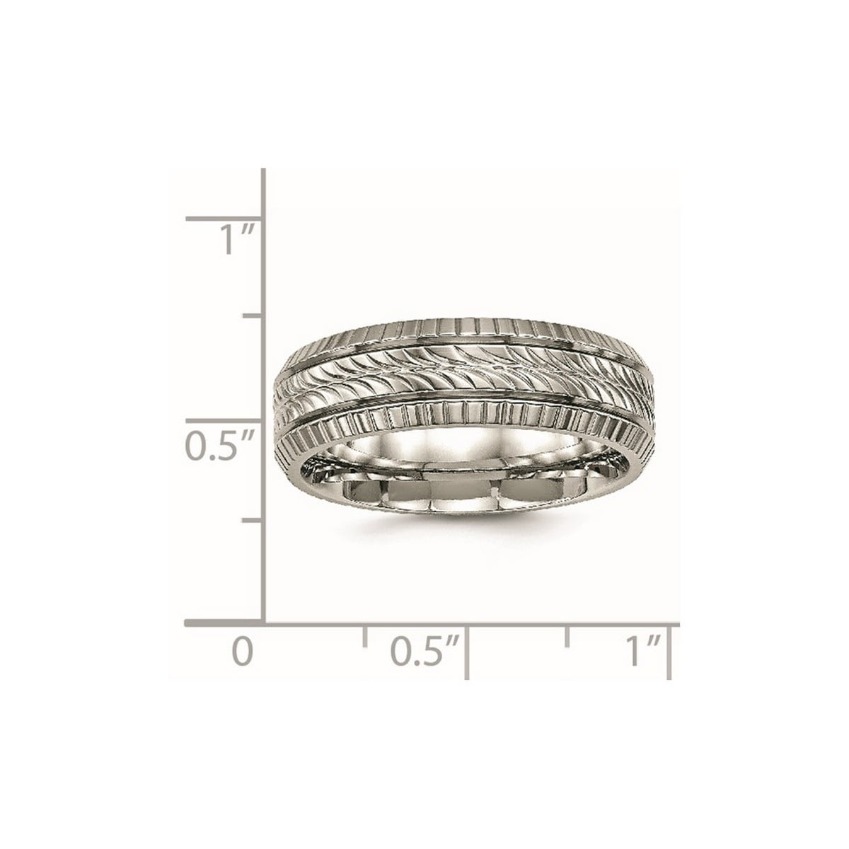 6mm Titanium Polished Grooved and Textured Ring Size 9 Ring for Women