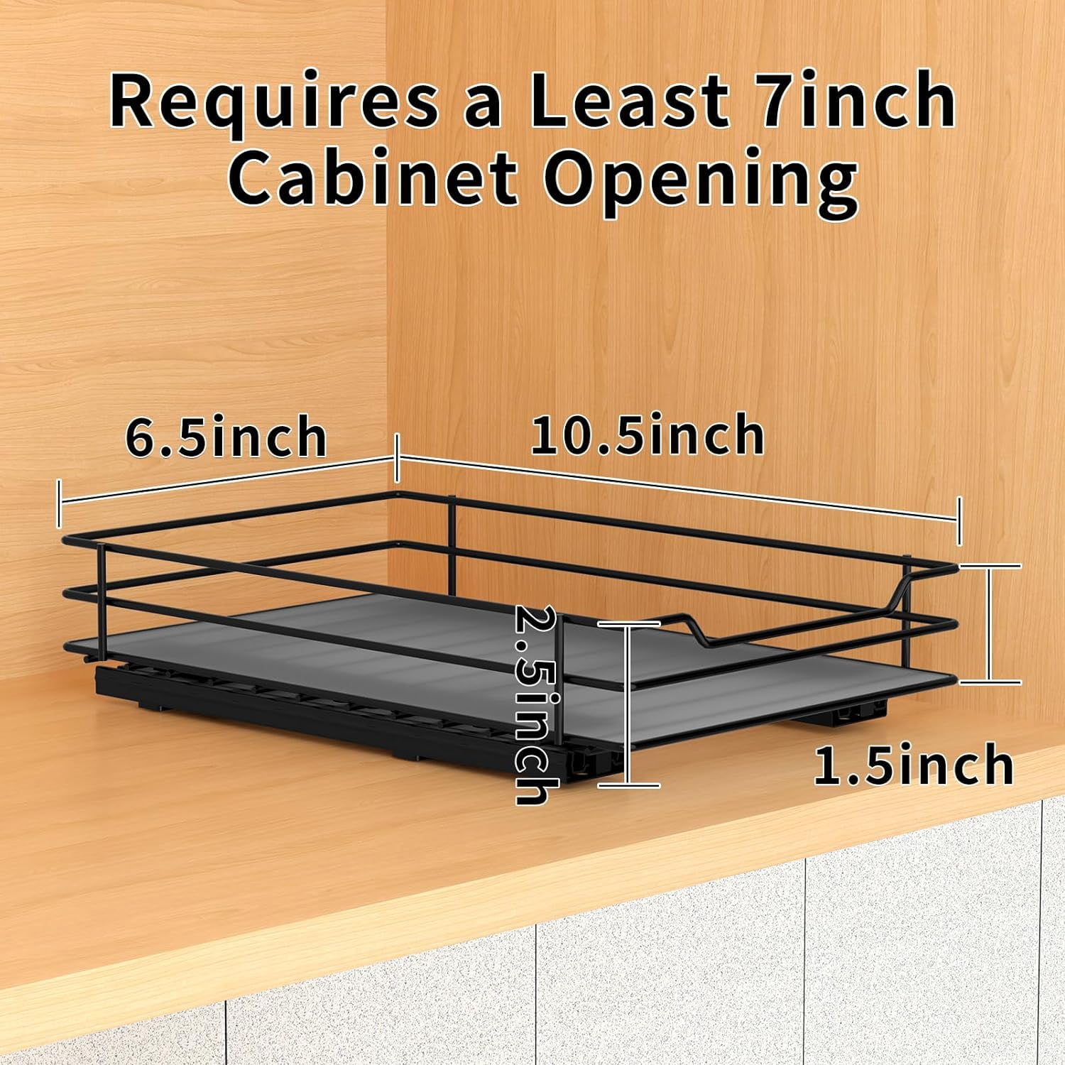 BOIVSHI Pull Out Spice Rack Organizer for Cabinet, Heavy Duty Slide Out Spice Rack Organizer for Kitchen Cabinets and Pantry, Fits Spices, Sauces, Canned Food (6.5''Wx10.5''Dx2.5''H)