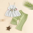 thumbnail image 2 of DXOUPM Girls 2 Piece Outfits Floral Embroidery Spaghetti Strap Tank Tops Bell Bottom Pants, 2 of 3