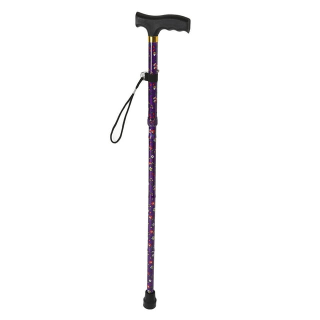 Folding Cane, Safe Adjustable Height T Handle Stand Assist Walking Cane Texture Print for Disabled for Indoors