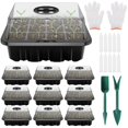 thumbnail image 1 of POINTERTECK Seedling Starter Kit Plastic 10Pcs 12 Holes Seed Starter Tray Kit with Adjustable Vents Multifunctional Seed Propagator Set with Transplant Tools Labels Gloves for Vegetable F, 1 of 10