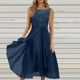 thumbnail image 3 of Bigersell Formal Dresses for Women Evening Party Midi Dress Summer Round Neck Sleeveless Cocktail Party Dress Mesh Waited Ruffle A-Line Flowy Dresses Asymmetrical Dress Style B-18 Navy-R L, 3 of 5