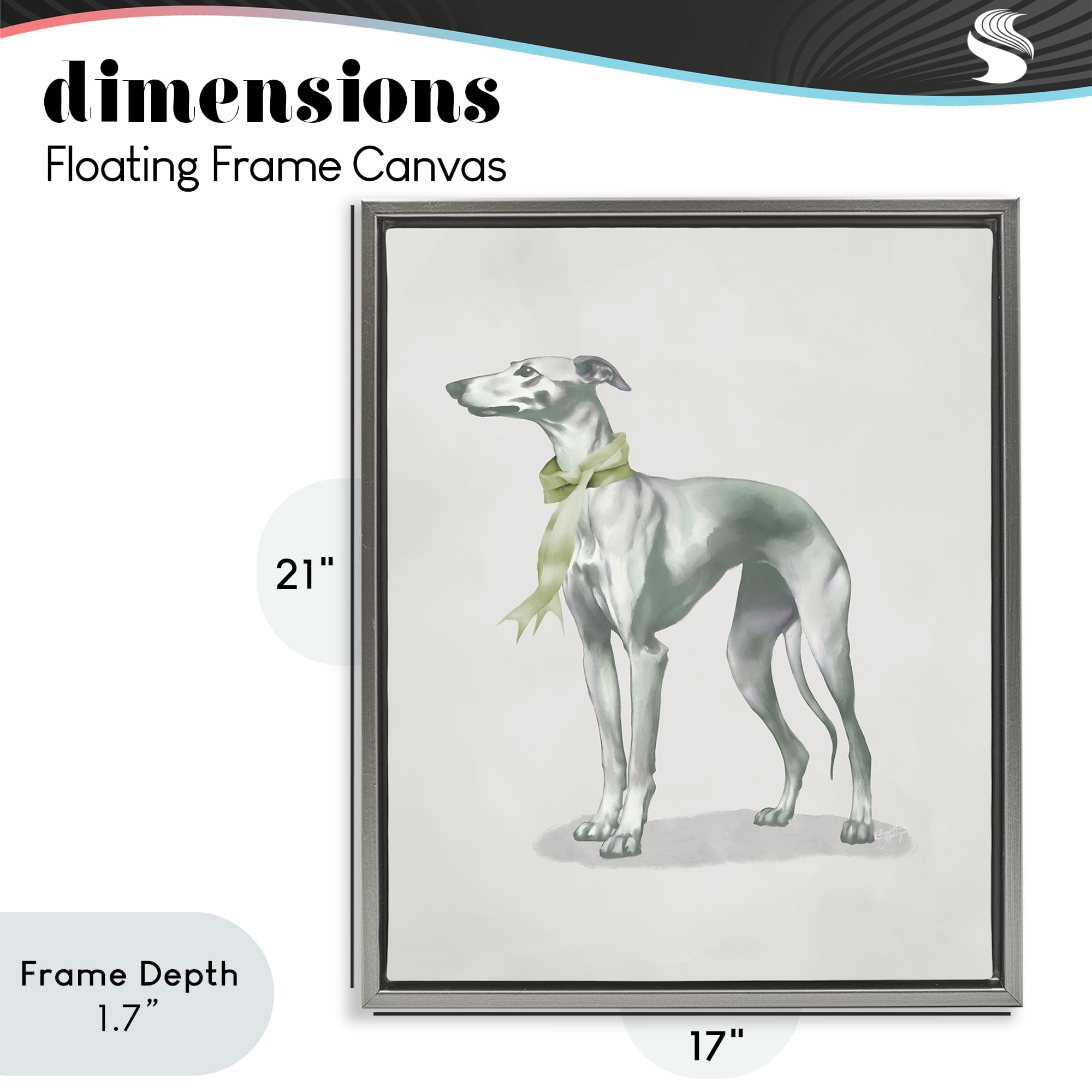 Stupell Industries Graceful Dog & Ribbon Gray Framed Floater Canvas Wall Art, design by Elizabeth Medley