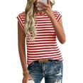 thumbnail image 4 of PRETTYGARDEN Women's Spring Vest Tops Cap Sleeve Striped Shirt Knit Tank Top Summer Beach Vacation Clothes, 4 of 9