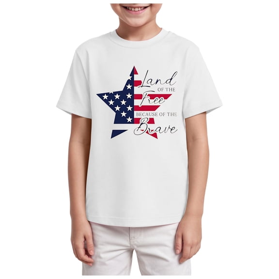 YDFCWXW Boys 4th of July Shirt, Girls Kids Toddler USA Shirts, Red White and Blue American Flag Patriotic Tee 3T-14T (White, 2-3 Years)