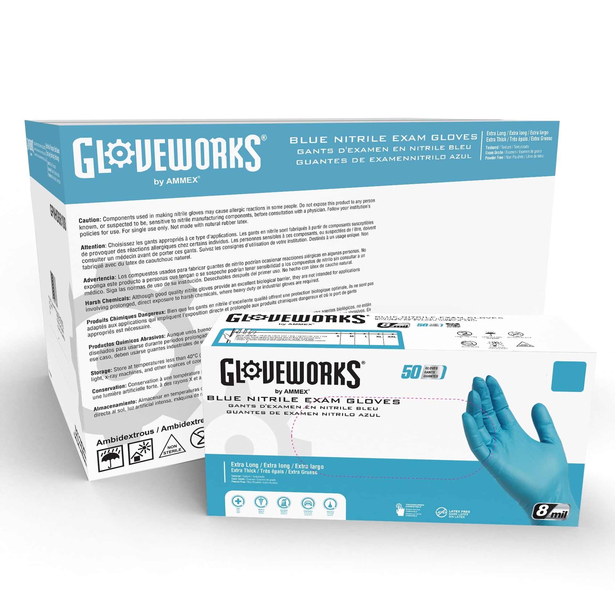 Gloveworks Nitrile, Latex Free, Powder Free, Medical Disposable Gloves, X-Large, Blue, 500/Case