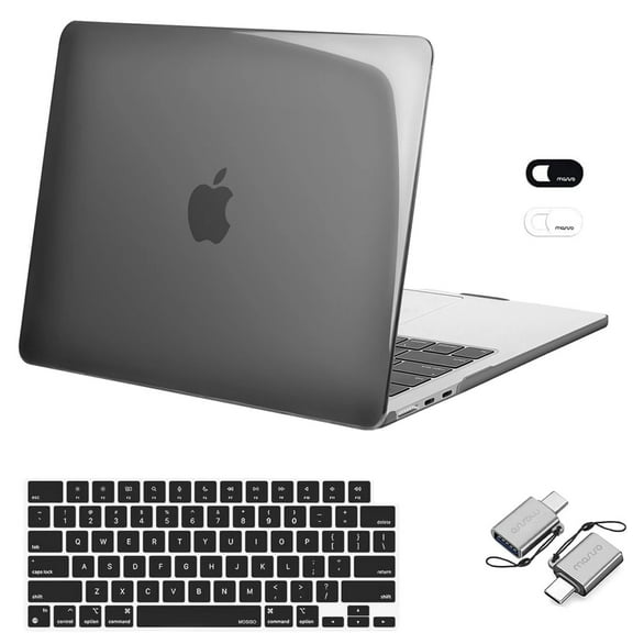 Mosiso 4IN1 Case for MacBook Air 13.6 inch Case 2025-2022 M4 A3240 M3 A3113 M2 A2681, Plastic Hard Case&Keyboard Skin&Webcam Cover&Type C Adapter 2 Pack, Smoke Black