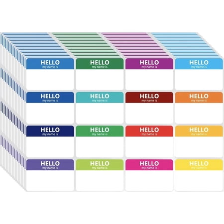400 Pcs Name Tags Colorful Sticker-16 Colors (3"x2") Hello My Name is Peel & Stick Identification Badges for School, Office, Conferences Birthday & Family Parties.