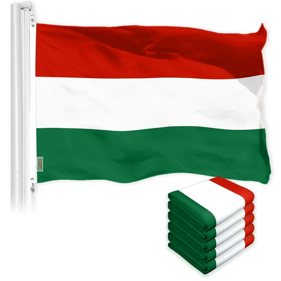 G128 5 Pack: Hungary Hungarian Flag | 3x5 Ft | LiteWeave Pro Series Printed 150D Polyester | Country Flag, Indoor/Outdoor, Vibrant Colors, Brass Grommets, Thicker and More Durable Than 100D 75D Poly