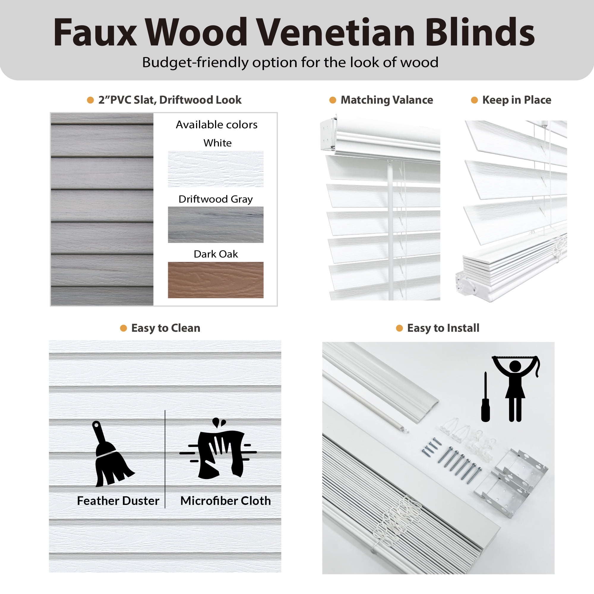 Regal Living White Cordless Room Darkening Textured Faux Wood Blinds, 34" W x 48" L