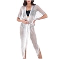 thumbnail image 2 of Women's Open Front Mesh Knit Beach Cover Up with Tassel Tie Waist Maxi Kaftan Cardigan for Swimwear Summer Vacation Crochet Swimsuits for Women White One Size, 2 of 5