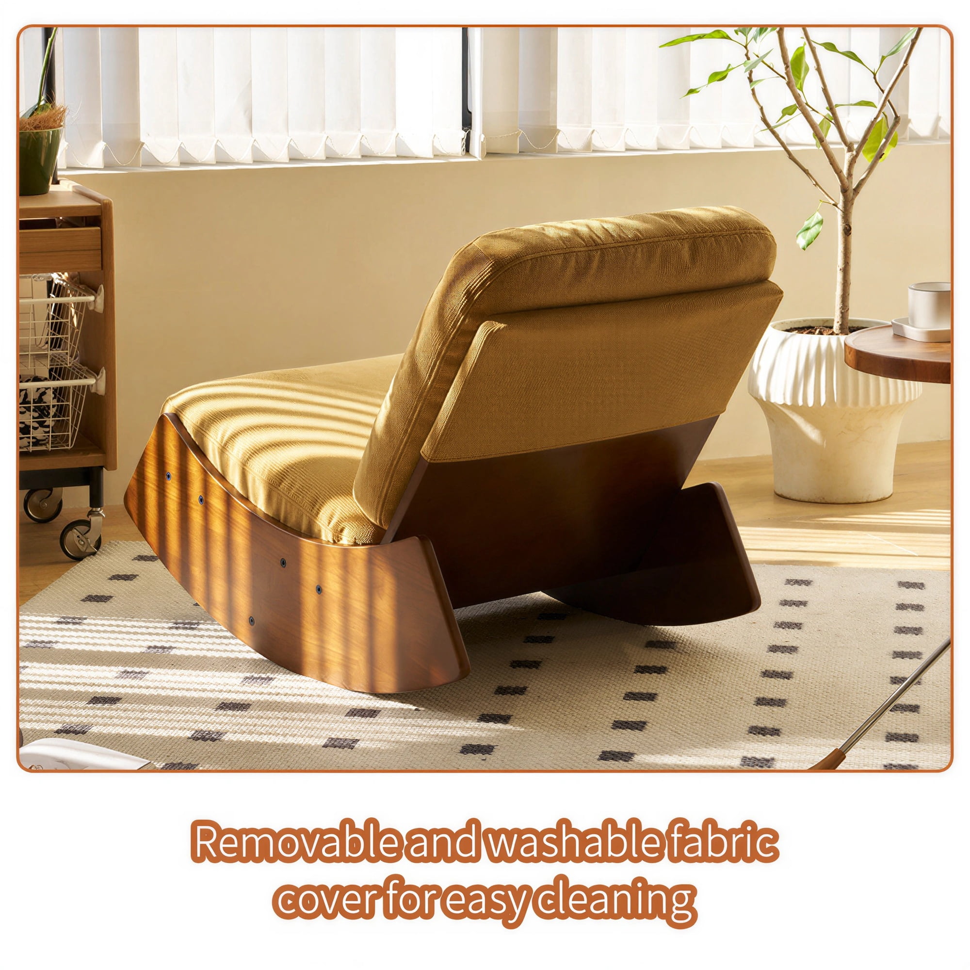Peispie Upholstered Glider Rocking Chair for Nursery, Corduroy Accent Reading Chair with Solid Wood Frame & Side Pocket, Comfy Modern Lounge Armchair for Living Room Bedroom, 300 LBS, Orange