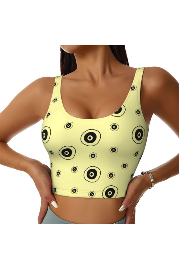 Sports Bras for Women High Support -Abstract Yellow Circles Soft Athletic Crop Workout Tank Top for Women