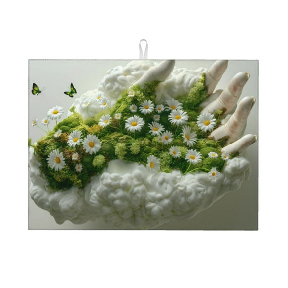 Fotbe Nature Hand Daisies Art Alfombrilla de Secado para Cocina con Estampado, 18x24 Pulgadas