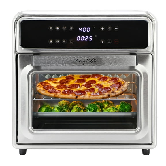 MegaChef 21.13 Digital Quart Stainless Steel Digital Electric Multi-Function Air Fryer and Counter Top Oven in Silver