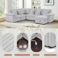 thumbnail image 5 of 110.2" L-Shaped Convertible Corduroy Modular Sectional Sleeper Sofa with Pull-Out Bed & Storage Seat & USB, Modern Oversized Upholstered 5-Seater Couch Bed, Easy Assembly, for Living Room, Light Gray, 5 of 9