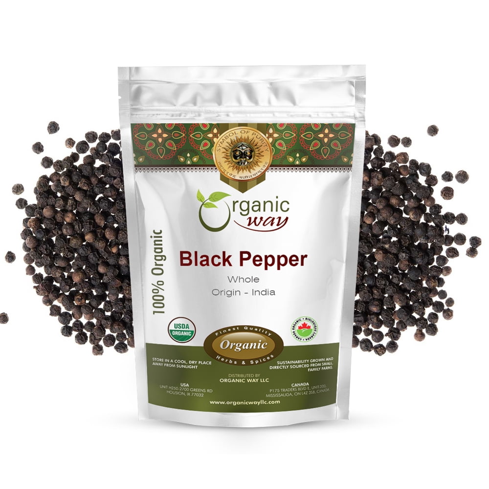 Organic Way Whole Black Pepper (Black Tellicherry Peppercorn) Grinder Refill Adds Flavour