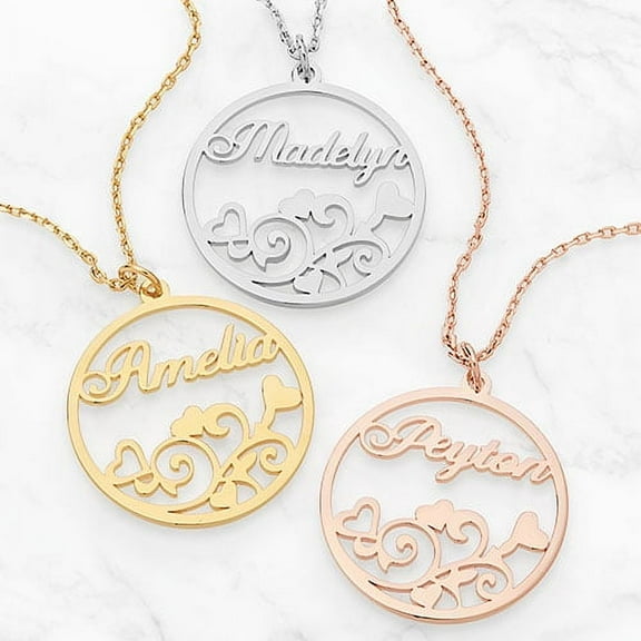 Personalized Planet Scrolling Hearts Name Necklace ,Women's