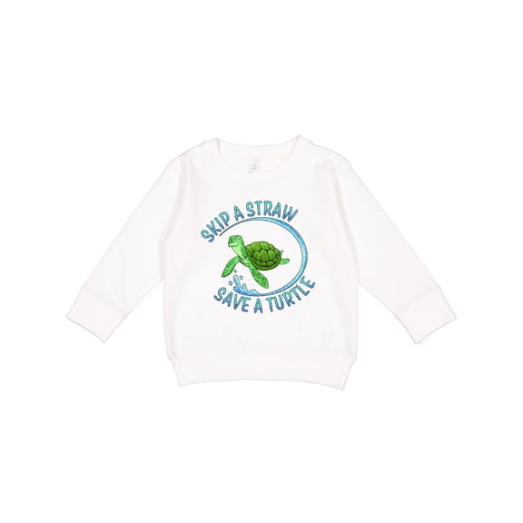 Inktastic Skip a Straw Save a Turtle with Cute Green Sea Turtle Toddler Sweatshirt