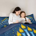 thumbnail image 4 of Manfei Happy Western Chanukah Bedding Comforter Set 7 Pieces, Hanukkah Party Full Bedding Set, Blue Leaf Plant Botanical Reversible Fitted Sheet Flat Sheet, Ultra Soft Bedroom Decor, 4 of 7