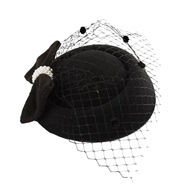 Pasador para sombrero de novia, elegante horquilla con lazo de encaje, tocado para banquete, accesorio para el cabello para mujer (negro)