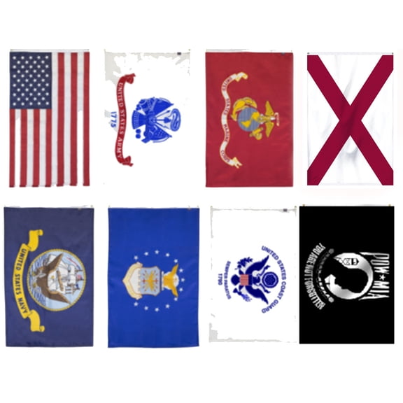 5' Wood Flag Pole Kit Wall Mount Bracket 3x5 Support Our Troops Ribbon Poly Flag