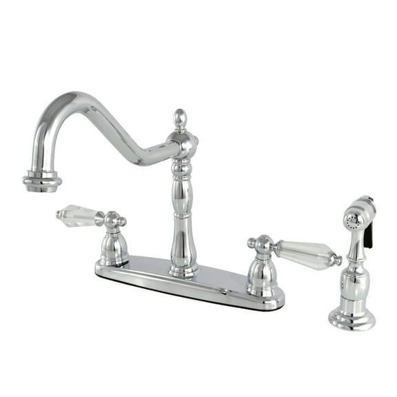 Kingston KB1751WLLBS Wilshire Two-Handle 4-Hole 8" Centerset Kitchen Faucet with Brass Sprayer in Polished Chrome