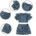 thumbnail image 4 of KYAIGUO Toddler Baby Girls Summer Jeans Dress Outfits Ruffle Demin Shirt Tops Skirt Set 1-6T, 4 of 10