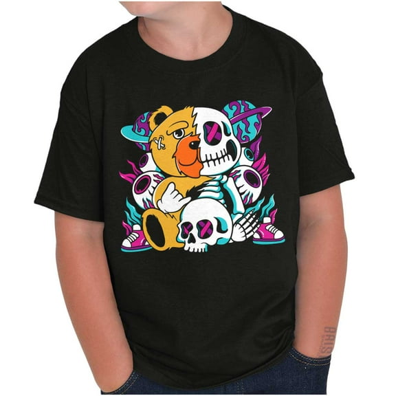 Urban Streetwear Teddy Bear Skeleton Crewneck T Shirts Boy Girl Teen Brisco Brands S
