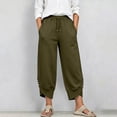 thumbnail image 6 of Karymi Linen&nbsp;Pants&nbsp;Women Thick Cropped Sweatpants, Elastic Drawstring Waist Jogger Pants, Button Decor Irregular Split Hem Trousers with Side Pockets, 6 of 9