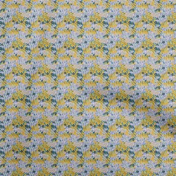 oneOone Cotton Silk Yellow Fabric Leaves Quilting Supplies Print Sewing Fabric By The Yard 42 Inch Wide
