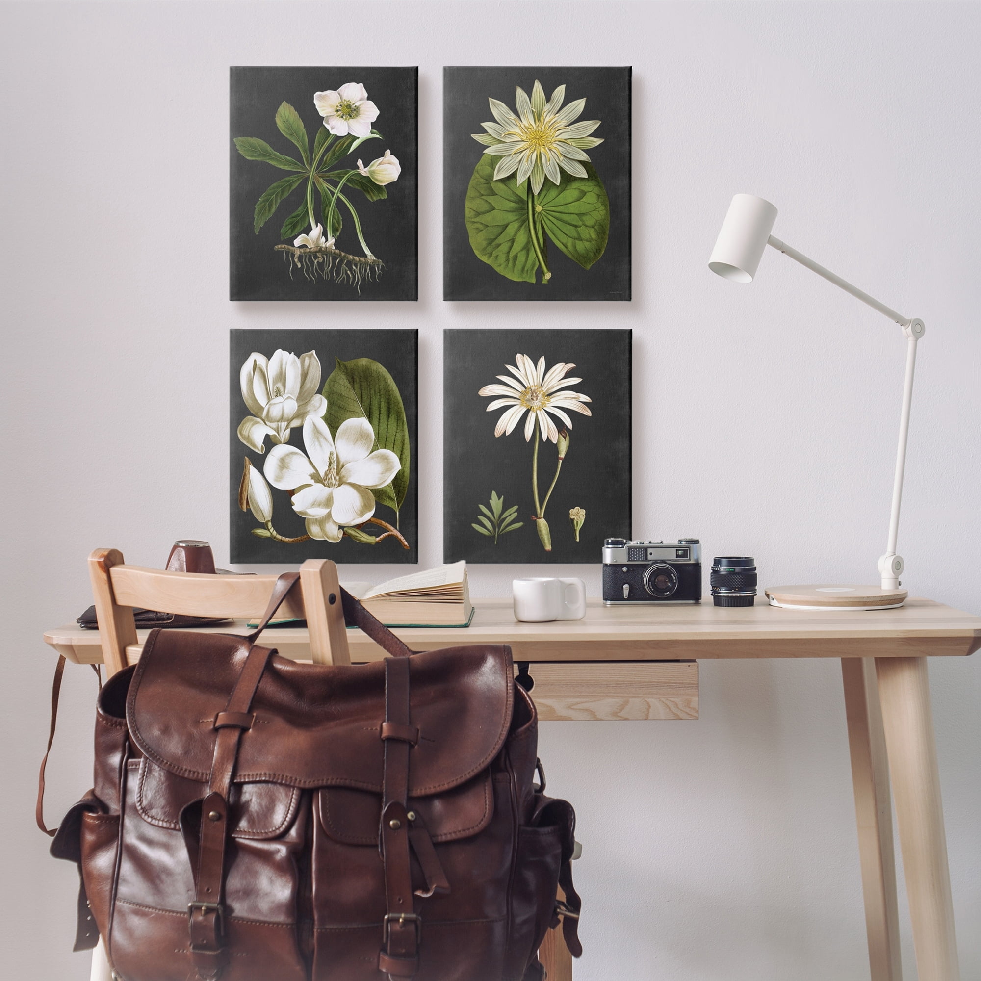 Stupell Industries Vintage White Florals over Distressed Grey Lotus Daisies, 16 x 20,Design by Lettered and Lined