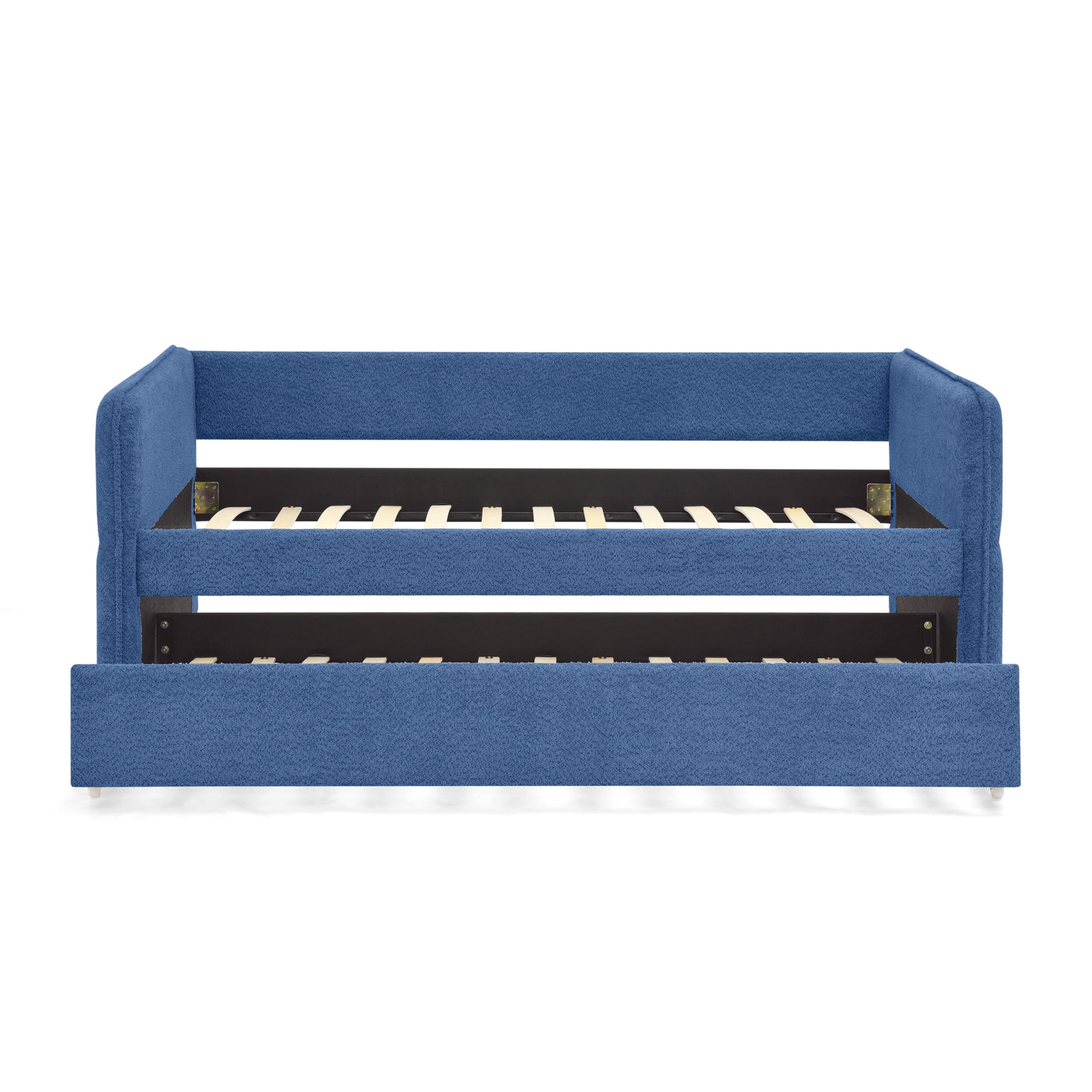 Noble House Zenton Twin Size Boucle Daybed, Tufted Sofa Bed Frame with Trundle, Modern Guest Sleeper Couch, Blue