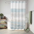 thumbnail image 6 of No Hook Shower Curtain, Blue Beige Farmhouse Shower Curtains for Bathroom with See Through Top Window, Vintage Wooden Striped Waterproof & Washable Bath Curtain Small Stall 36"x78", 6 of 9