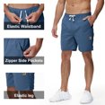 thumbnail image 3 of Mens Casual Shorts Cotton Drawstring Summer Beach Stretch Twill Chino Golf Shorts Whit Zipper Pockets Gray-blue 36, 3 of 6