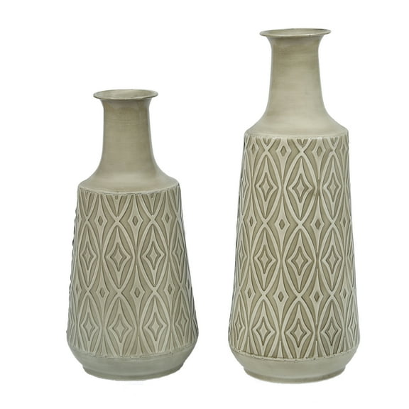 LuxenHome Set of 2 Vintage Gray and Green Metal Bottle Vases