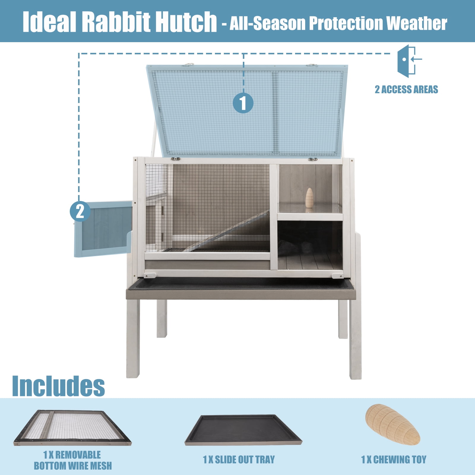 Gowoodhut Elevated Rabbit Hutch Indoor Wooden Bunny House with Detachable Legs