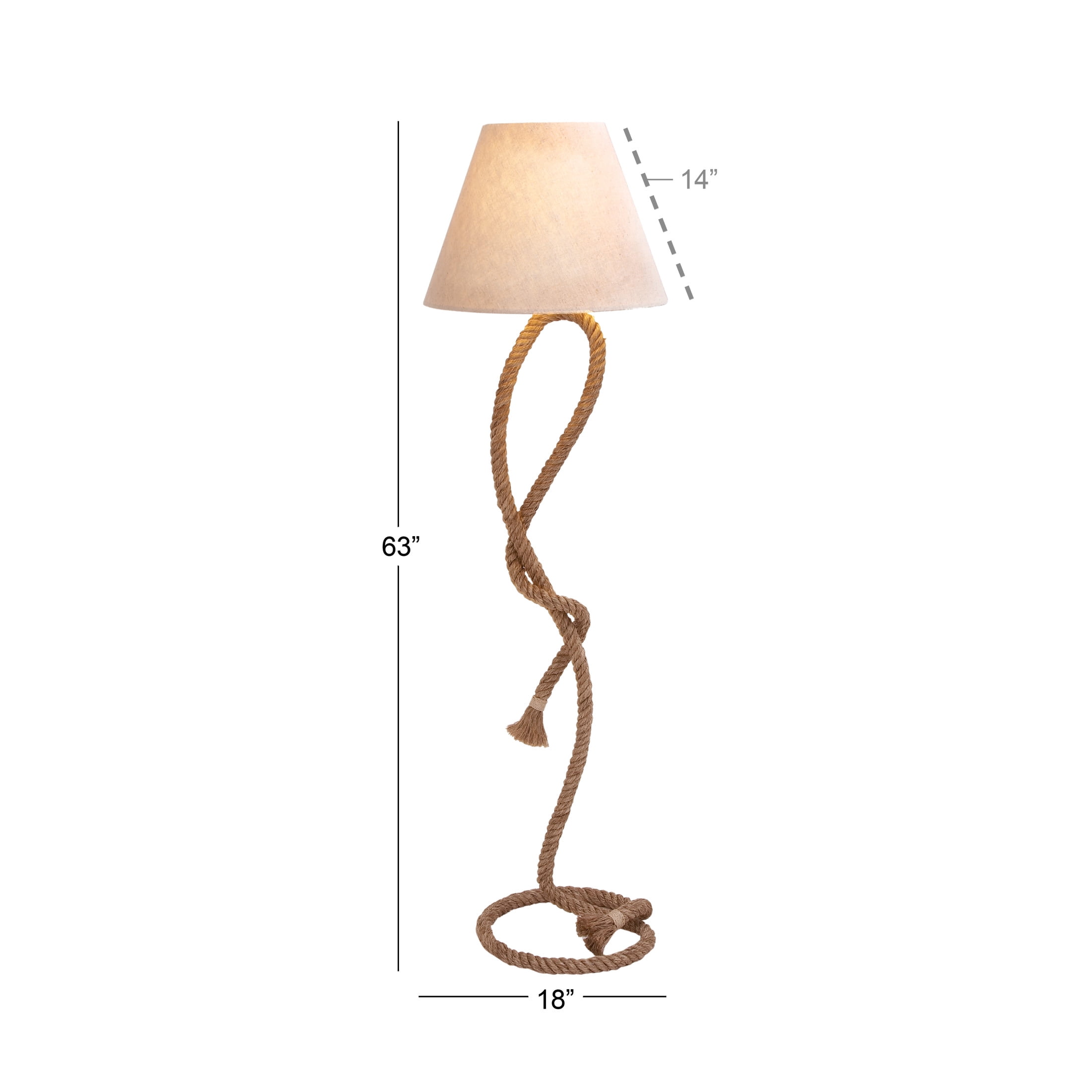 DecMode 63" Twisted Rope Brown Floor Lamp with Cream Fabric Shade
