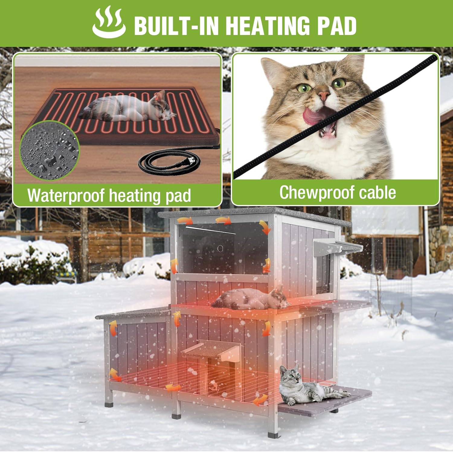 Aivituvin Heated Cat House for Outside Indestructible Outdoor Cat House Insulated Large Weatherproof Feral Cat Shelter with Heating Pad, Insulated Thermal Liner for 1-5 Barn Cats (Winter-Ready)