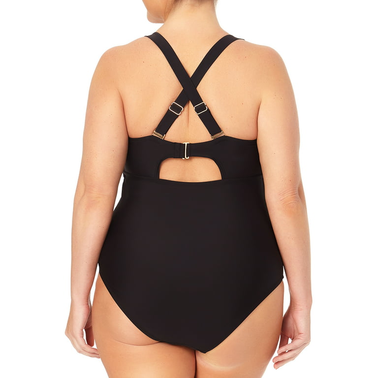 Terra & Sky Women's Plus Lattice Front One-Piece Swimsuit