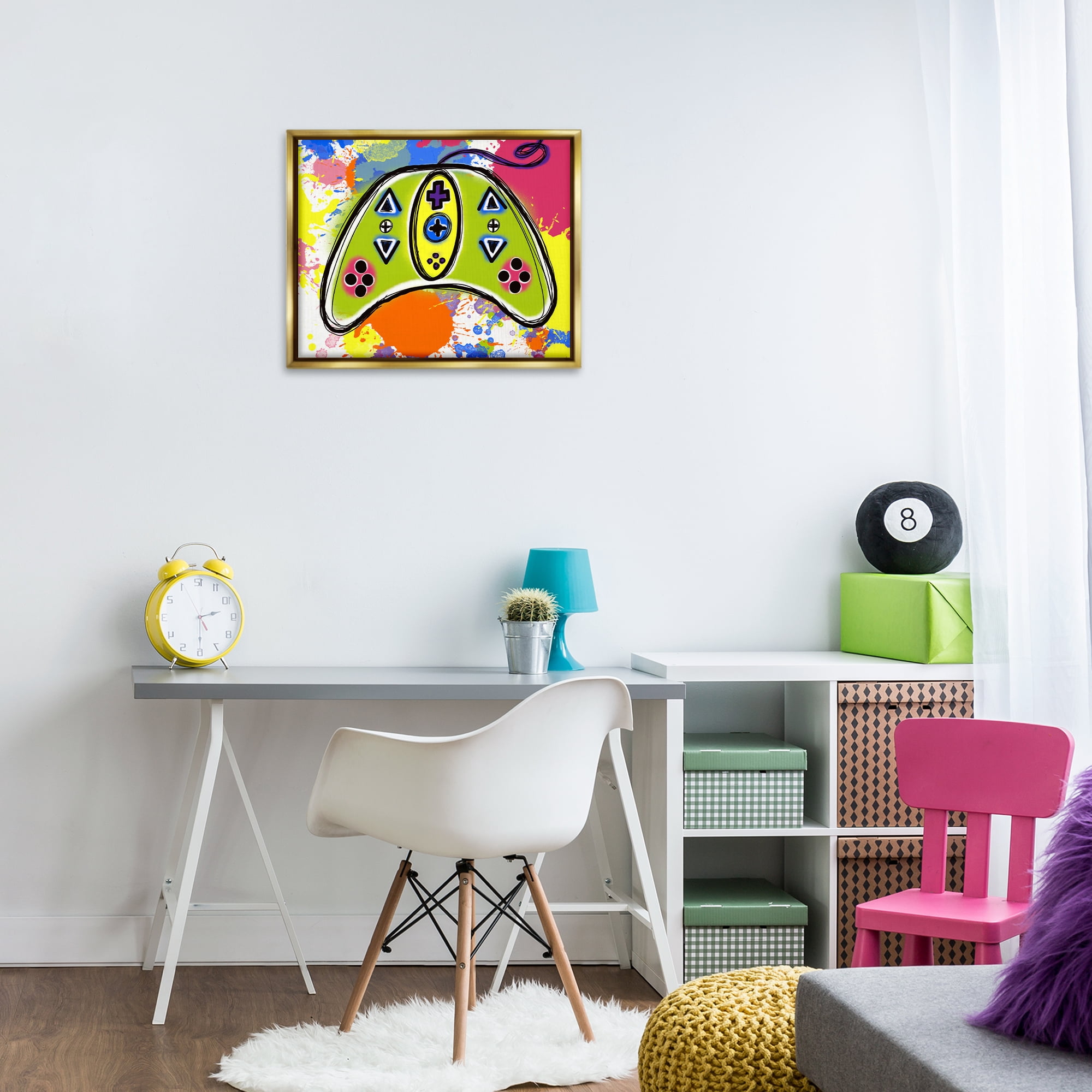 Stupell Industries Modern Pop Controller Novelty Painting Gold Floater Framed Art Print Wall Art, 21 x 17