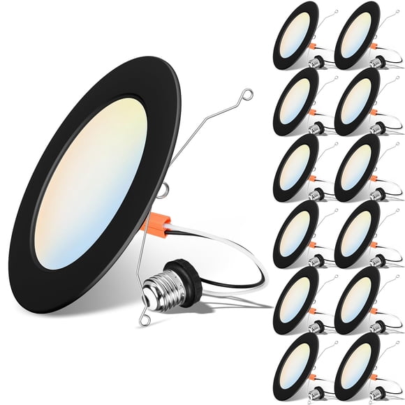 LVWIT 6 Inch 5CCT LED Recessed Pot Lights Black, 9W 1000 Lumens Dimmable, IC Rated Retrofit LED Downlight, 12 Pack (2700K/ 3000K/ 4000K/ 5000K/ 6000K